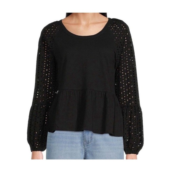 Time And Tru Women’s Eyelet Top Size XL 16 18 Black Soot NWT - Picture 1 of 11